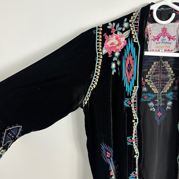 Johnny Was Silk Velvet Burnout Duster Kimono Sweater Jacket Boho Embroidery Sz S - Picture 11 of 16